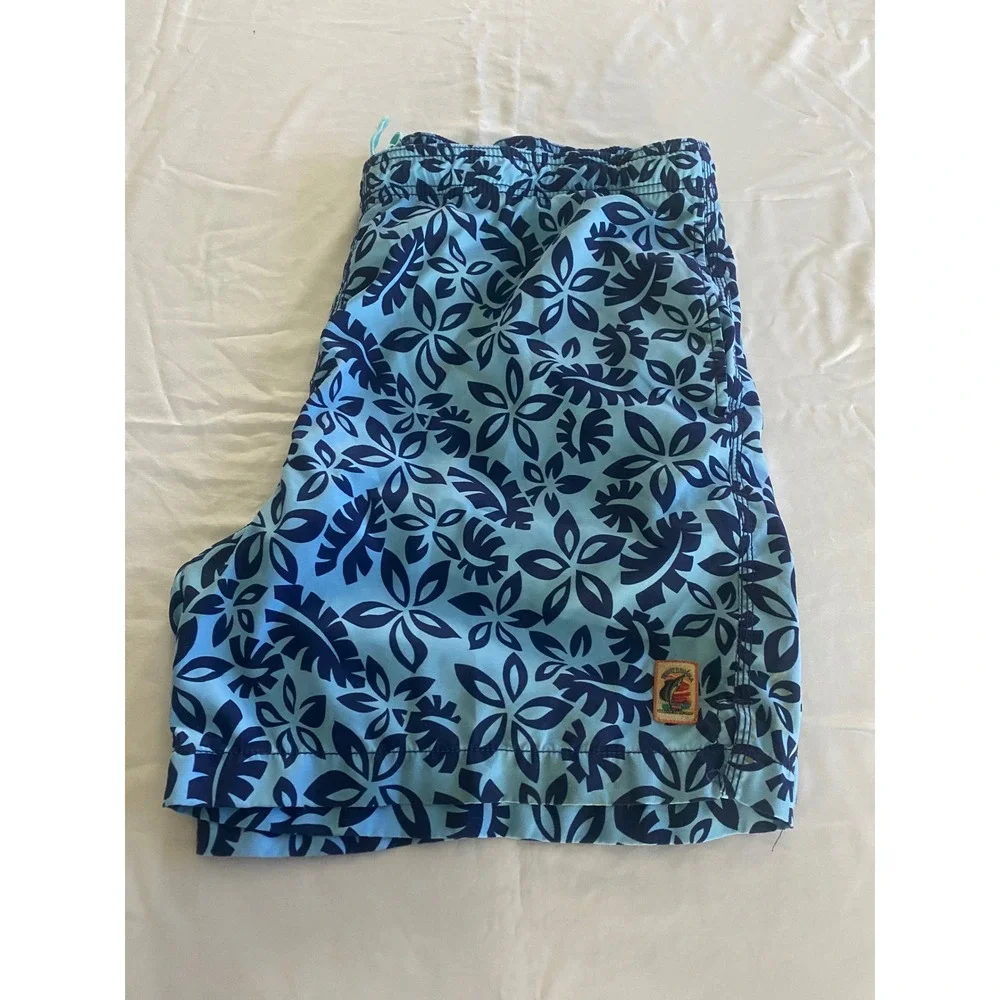 Tommy Bahama Mens Blue Floral Tropical Swim Trunks Size Medium Board Shorts